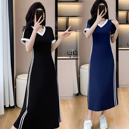 Lässiges & einfaches Frauenkleid mit V-Ausschnitt