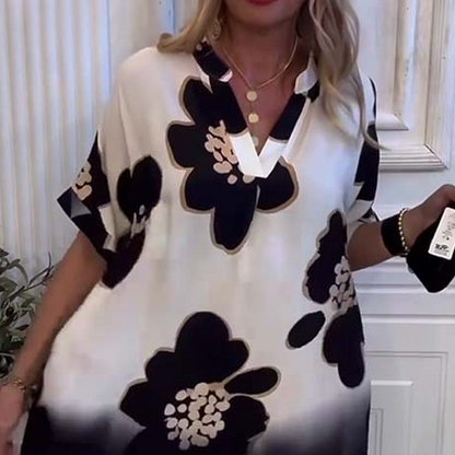 Sommerkleid mit V-Ausschnitt & floralem Druck – Leicht pflegbar in Polyester-Viskose-Mischung