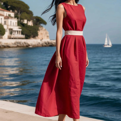 🔥【Sommersale】Elegantes Maxikleid mit Gürtel - Atmungsaktiv & Figurbetont