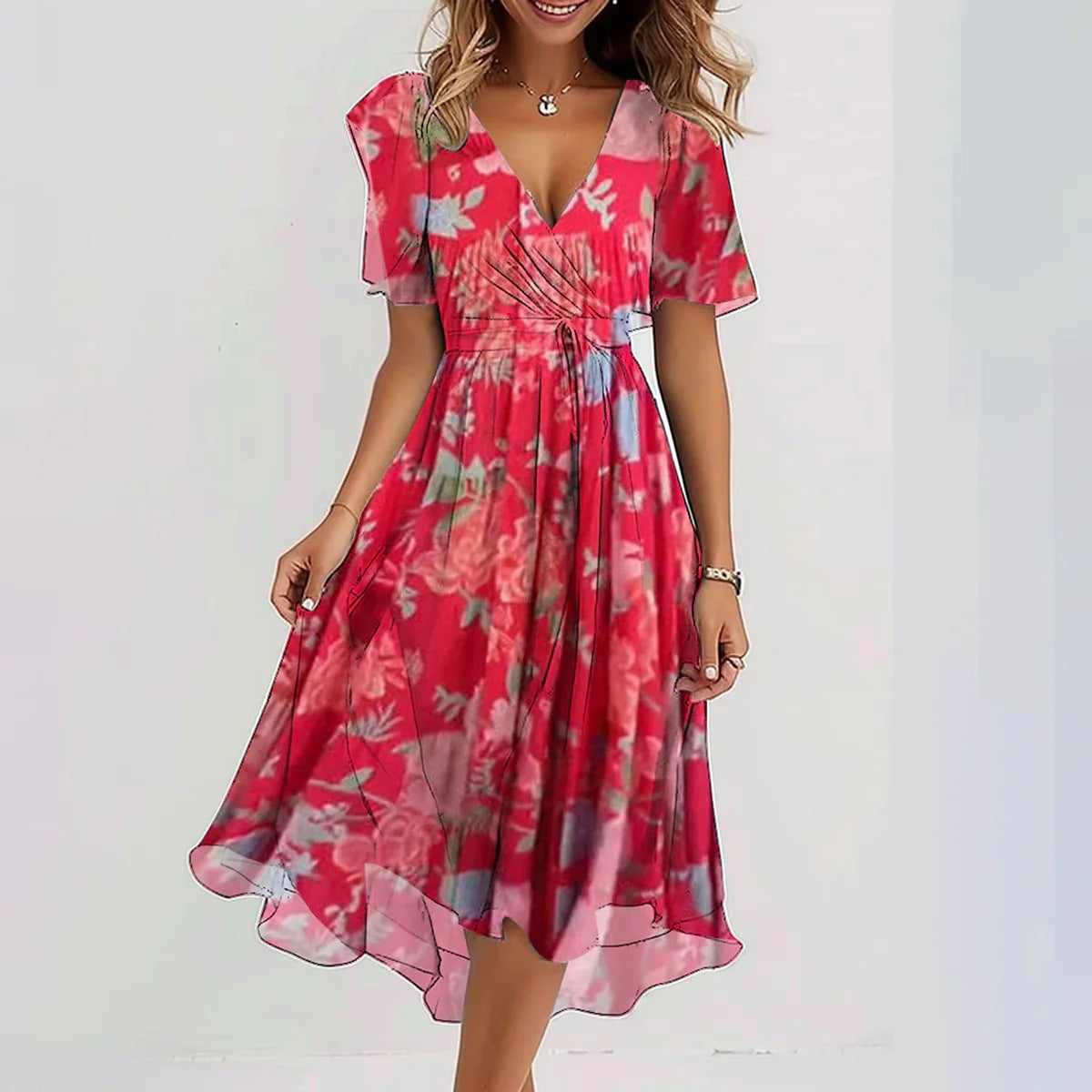 🔥NEU! 2025 Trend-Chiffonkleid mit V-Ausschnitt – Jetzt 20€ sparen!