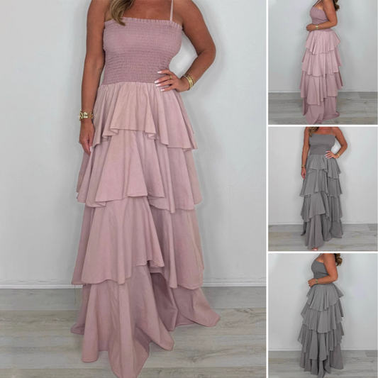Solid Color Spaghetti Tiered Skirt