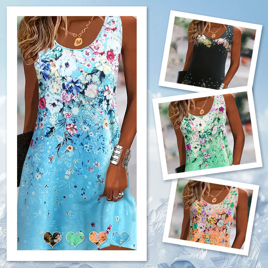 🔥 Sommer-Sale: 20€ sparen!🌸 Ärmelloses Blumenkleid für Frauen – Leicht & stylisch!💃