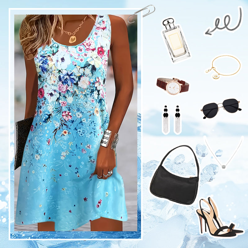 🔥 Sommer-Sale: 20€ sparen!🌸 Ärmelloses Blumenkleid für Frauen – Leicht & stylisch!💃