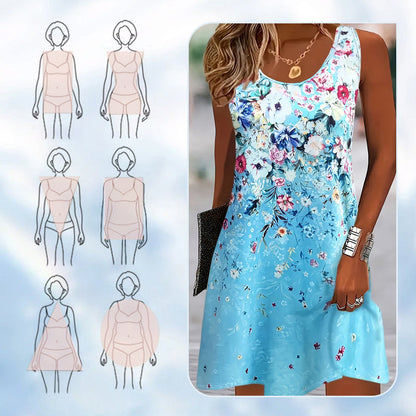 🔥 Sommer-Sale: 20€ sparen!🌸 Ärmelloses Blumenkleid für Frauen – Leicht & stylisch!💃