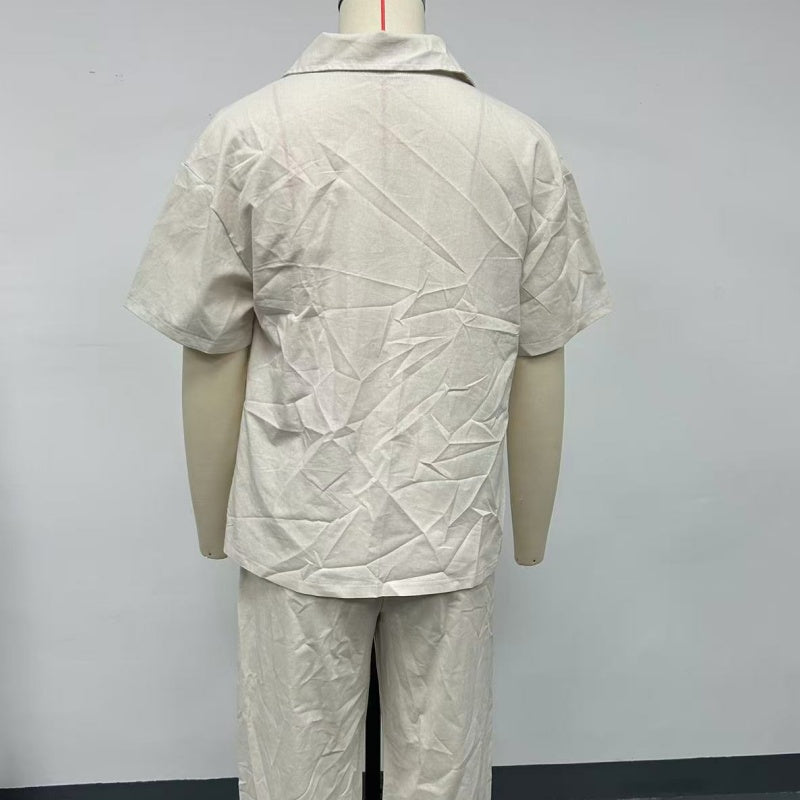 ☀️ Set aus kurzärmligem Hemd und lockerer Hose aus Baumwolle und Leinen