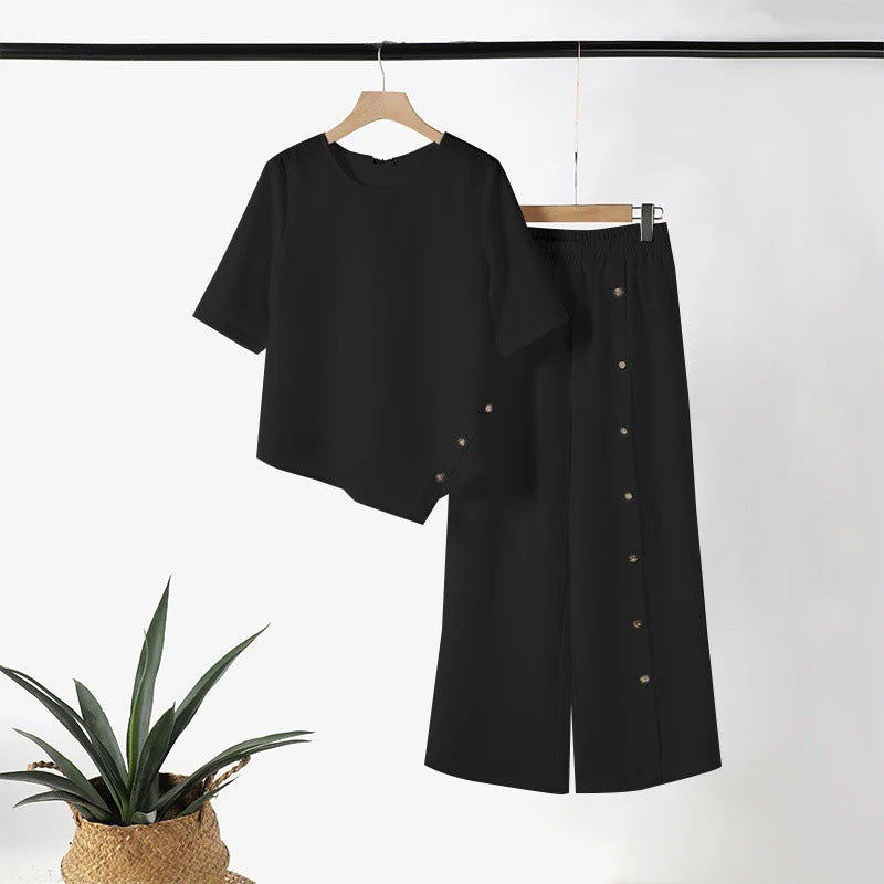 🌸 Frühjahrs-Neuheiten: 50% Rabatt in 3 Tagen! ⏳Asymmetrisches Top mit weiter Hose – Zweiteiliges Damen-Outfit für Beruf und Freizeit