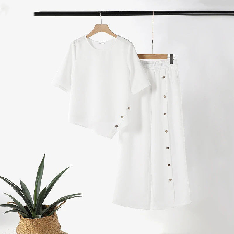 🌸 Frühjahrs-Neuheiten: 50% Rabatt in 3 Tagen! ⏳Asymmetrisches Top mit weiter Hose – Zweiteiliges Damen-Outfit für Beruf und Freizeit