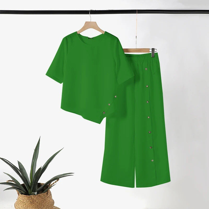 🌸 Frühjahrs-Neuheiten: 50% Rabatt in 3 Tagen! ⏳Asymmetrisches Top mit weiter Hose – Zweiteiliges Damen-Outfit für Beruf und Freizeit
