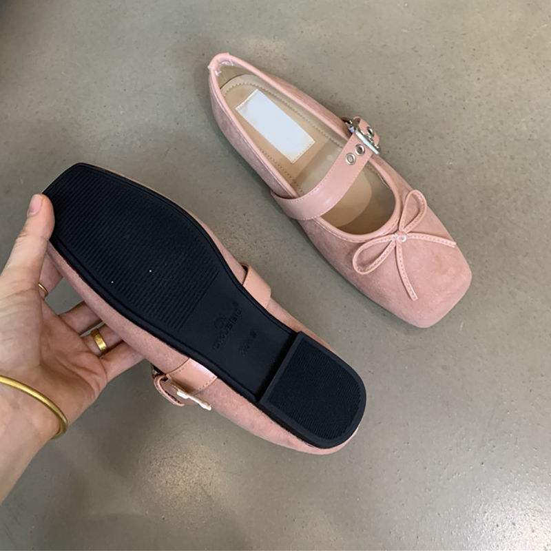 Elegante Mary-Jane Flachschuhe für Damen mit eckiger Spitze, Schnalle und Schleifendetail