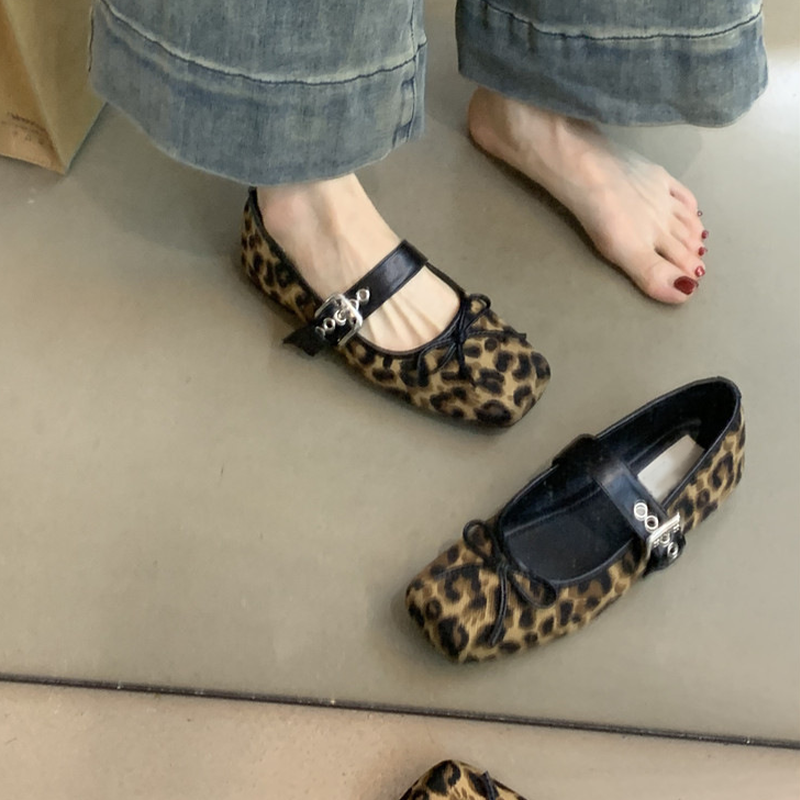 Elegante Mary-Jane Flachschuhe für Damen mit eckiger Spitze, Schnalle und Schleifendetail