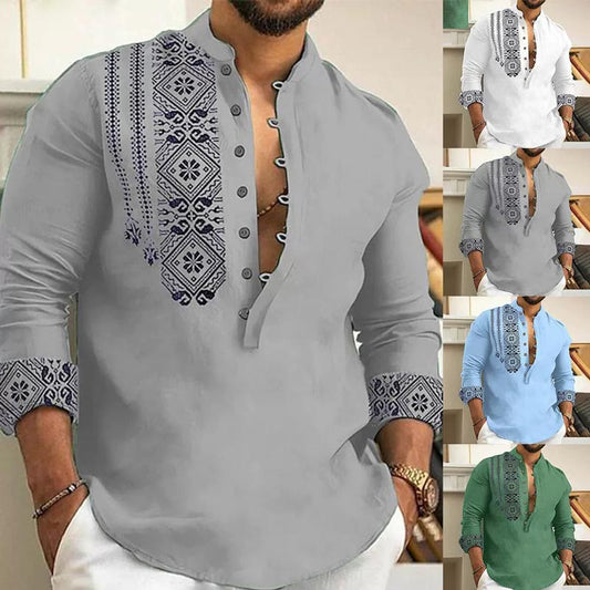🛍️ 50 % Rabatt – Herren-Freizeithemd mit Stehkragen – halboffene Knopfleiste, langärmelig & leicht – perfekt für den Sommer 👔