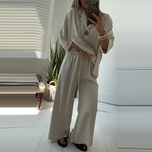 ⏳Zeitlich begrenzter Rabatt💥Women's Striped Top & Wide-Leg Pants 2-Piece Set