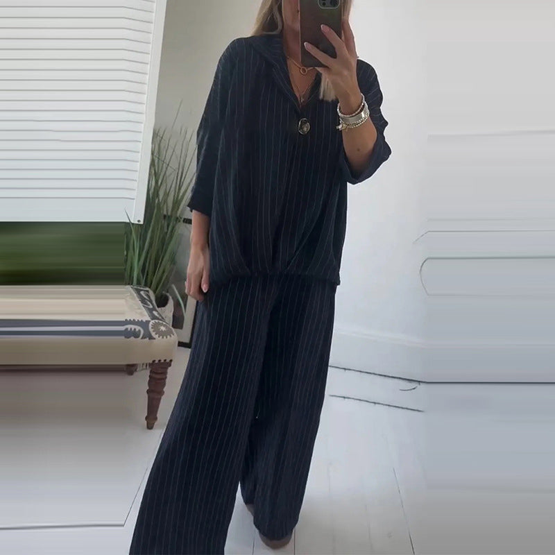 ⏳Zeitlich begrenzter Rabatt💥Women's Striped Top & Wide-Leg Pants 2-Piece Set