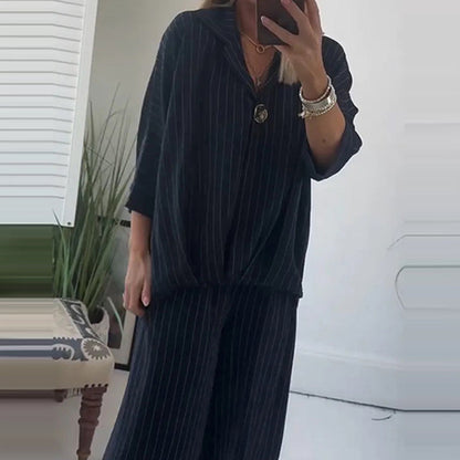 ⏳Zeitlich begrenzter Rabatt💥Women's Striped Top & Wide-Leg Pants 2-Piece Set