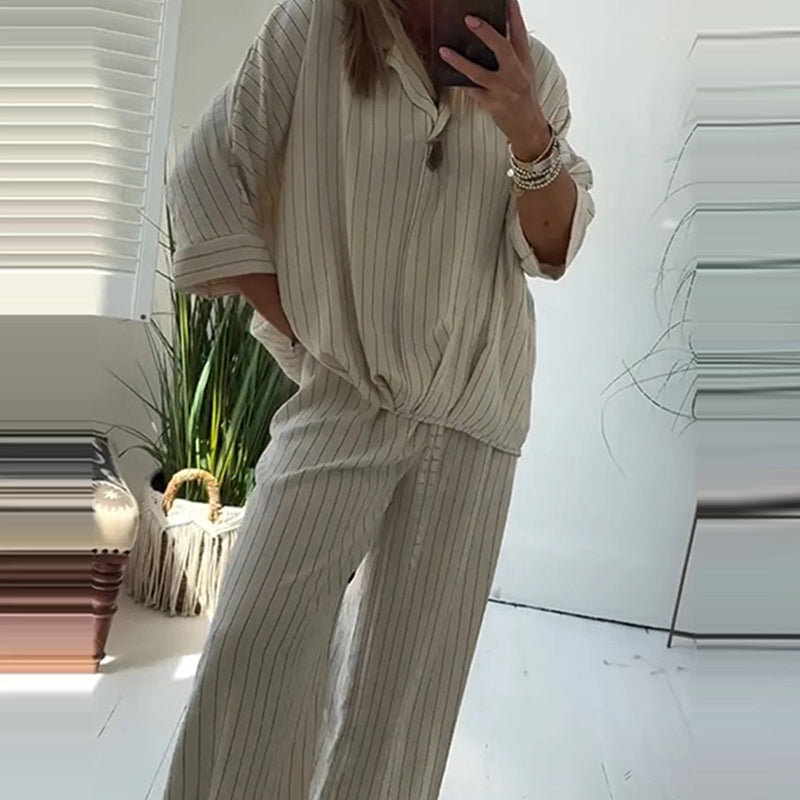 ⏳Zeitlich begrenzter Rabatt💥Women's Striped Top & Wide-Leg Pants 2-Piece Set