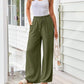 Damen Leinenhose, locker geschnittene Wide-Leg-Hose mit Taschen und Kordelzug, bequem und ideal für Freizeit und Alltag