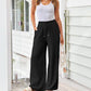 Damen Leinenhose, locker geschnittene Wide-Leg-Hose mit Taschen und Kordelzug, bequem und ideal für Freizeit und Alltag