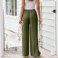 Damen Leinenhose, locker geschnittene Wide-Leg-Hose mit Taschen und Kordelzug, bequem und ideal für Freizeit und Alltag