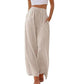 Damen Leinenhose, locker geschnittene Wide-Leg-Hose mit Taschen und Kordelzug, bequem und ideal für Freizeit und Alltag