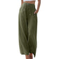 Damen Leinenhose, locker geschnittene Wide-Leg-Hose mit Taschen und Kordelzug, bequem und ideal für Freizeit und Alltag