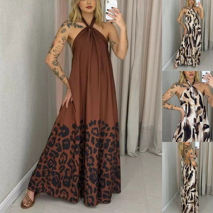 Damenkleid mit Neckholder-Ausschnitt und Blumenmuster - Maxilänge für Sommer & Urlaub