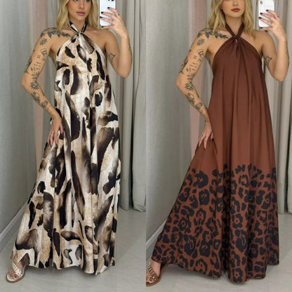 Damenkleid mit Neckholder-Ausschnitt und Blumenmuster - Maxilänge für Sommer & Urlaub