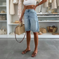 Damen Jeans-Bermudas weit geschnitten mittlerer Länge / knielang mit Used-Optik - gewaschen, mit Löchern, City-Look
