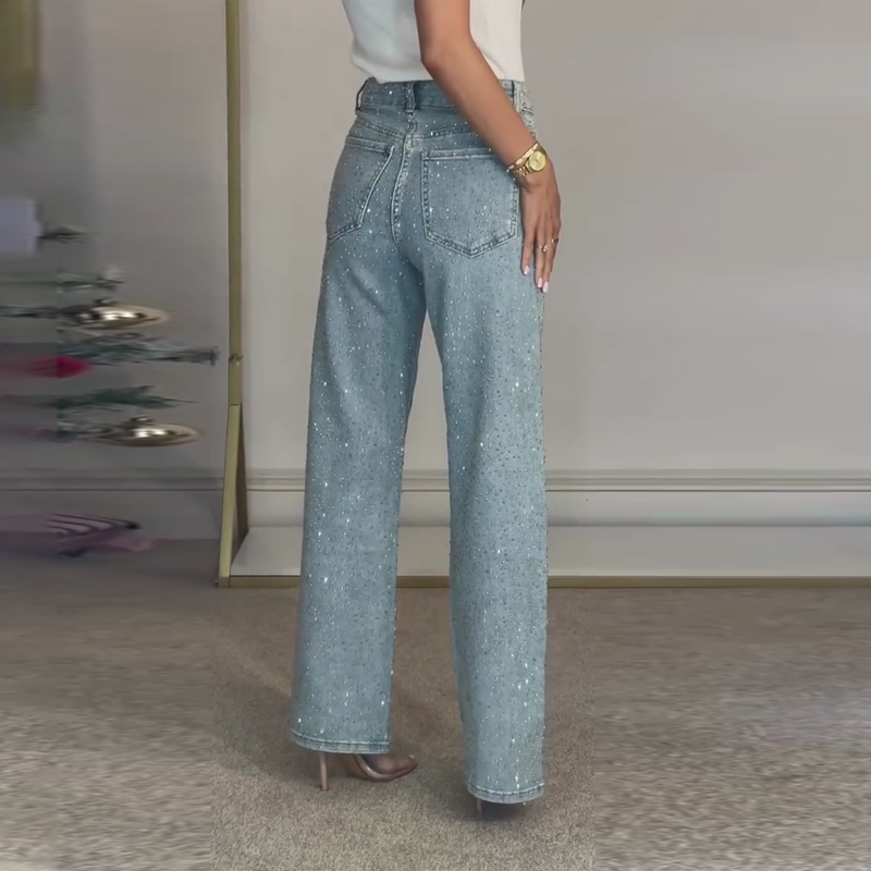 Jeans mit Strassbesatz und geradem Bein