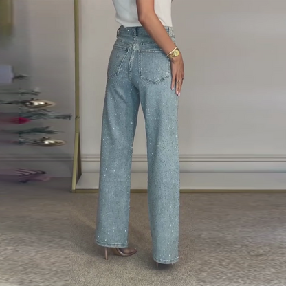 Jeans mit Strassbesatz und geradem Bein