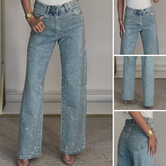 Jeans mit Strassbesatz und geradem Bein