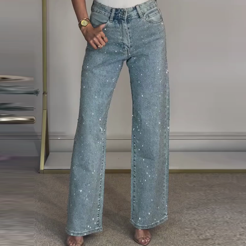 Jeans mit Strassbesatz und geradem Bein