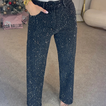 Jeans mit Strassbesatz und geradem Bein