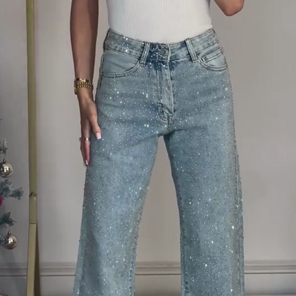 Jeans mit Strassbesatz und geradem Bein