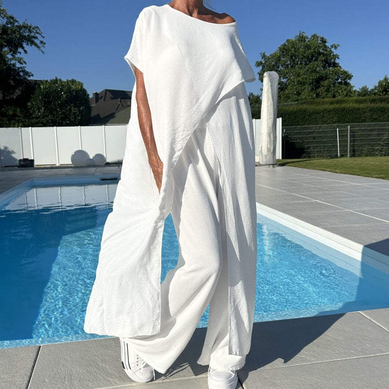 🌸Sommer-Sonderverkauf –40% Rabatt💖Einfarbiges Set aus schulterfreiem Oberteil und Hose