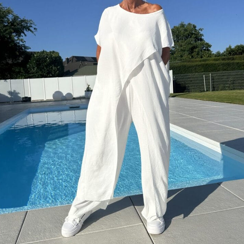 🌸Sommer-Sonderverkauf –40% Rabatt💖Einfarbiges Set aus schulterfreiem Oberteil und Hose