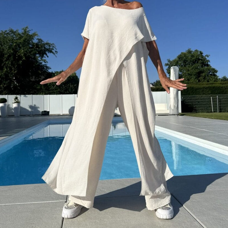 🌸Sommer-Sonderverkauf –40% Rabatt💖Einfarbiges Set aus schulterfreiem Oberteil und Hose