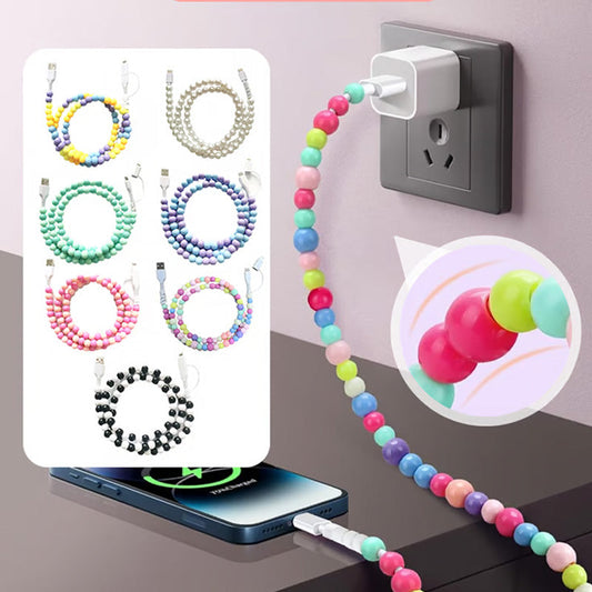 🌈🔋2-in-1 Perlen-Ladekabel mit Dual-Port und bunter Perlenkette