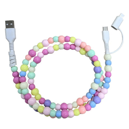 🌈🔋2-in-1 Perlen-Ladekabel mit Dual-Port und bunter Perlenkette