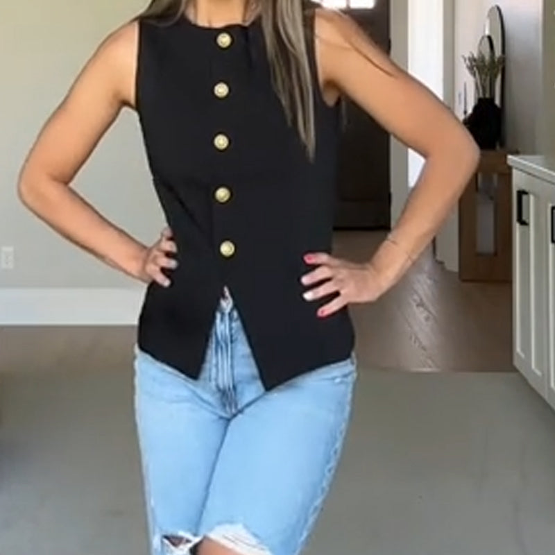 Anzugweste für Damen mit Rundhalsausschnitt und Knopfleiste