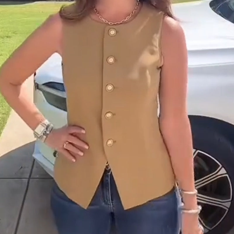 Anzugweste für Damen mit Rundhalsausschnitt und Knopfleiste