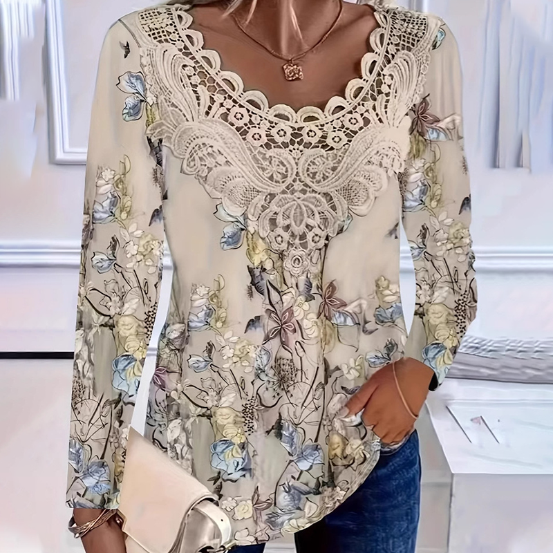 Elegante Langarmbluse mit Spitzenbesatz für Damen