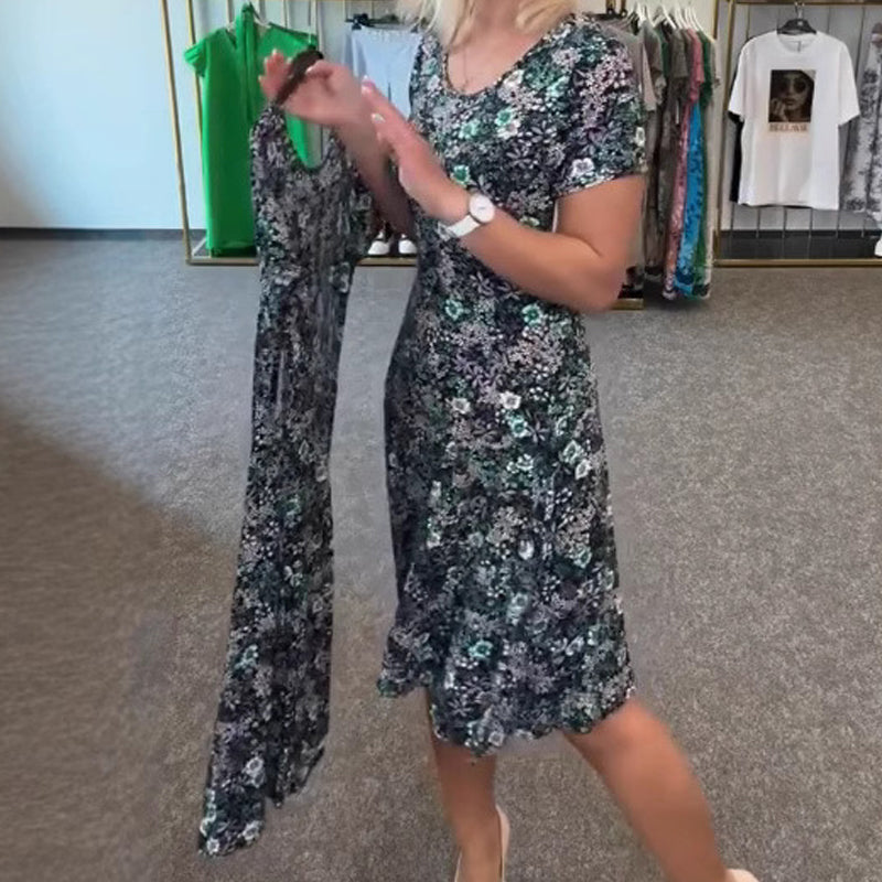 Lässiges Damenkleid mit U-Ausschnitt und Blumenmuster