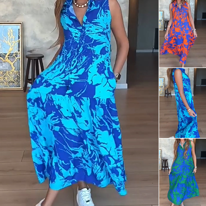 🌸Ärmelloses modisches Maxikleid mit Print für Damen