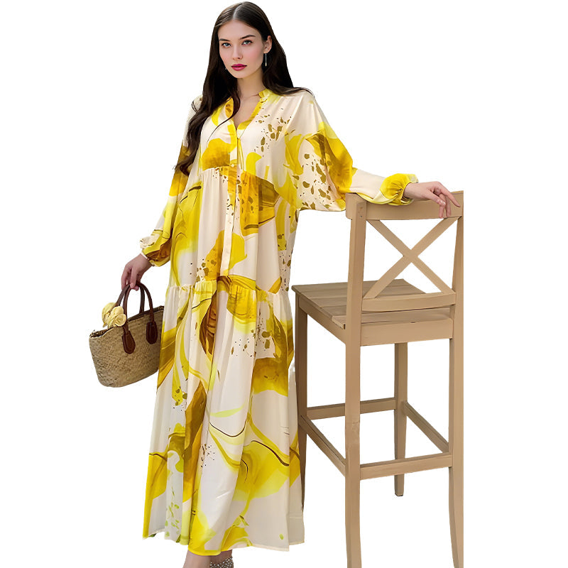 👗🌸 Maxi-Blumenkleid für Damen mit V-Ausschnitt – Fließender Stoff, Romantisches Design & Perfekt für Den Sommer ☀️
