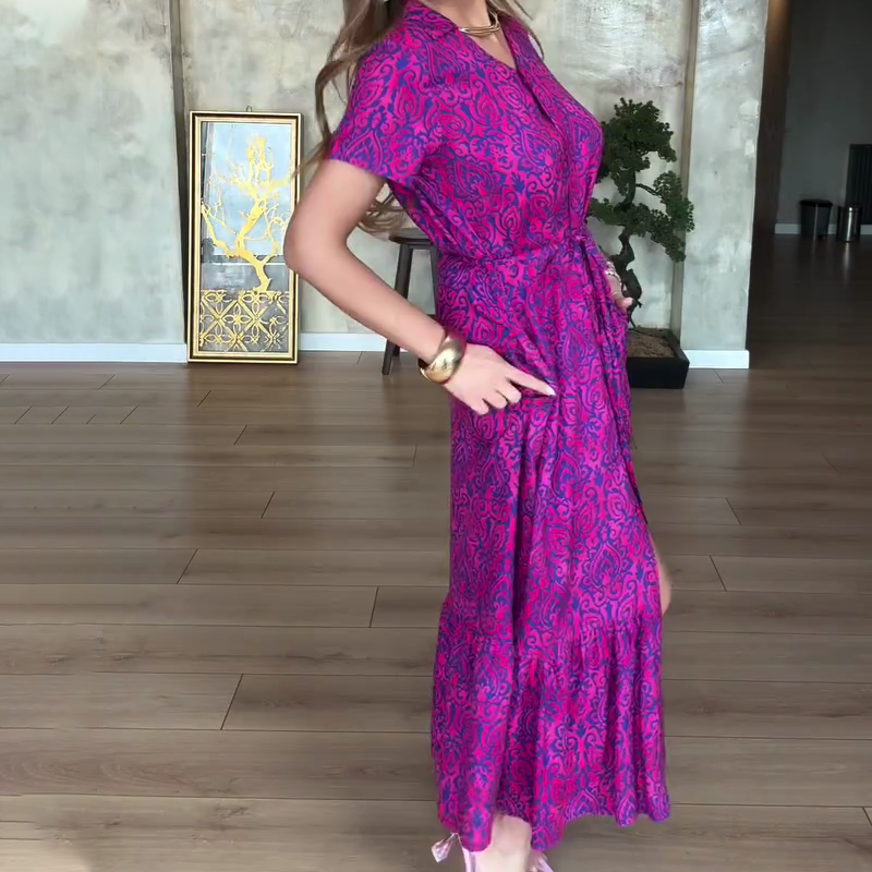 🎁Begrenzte Zeit 50% Rabatt⏳Gemustertes Damenkleid mit V-Ausschnitt