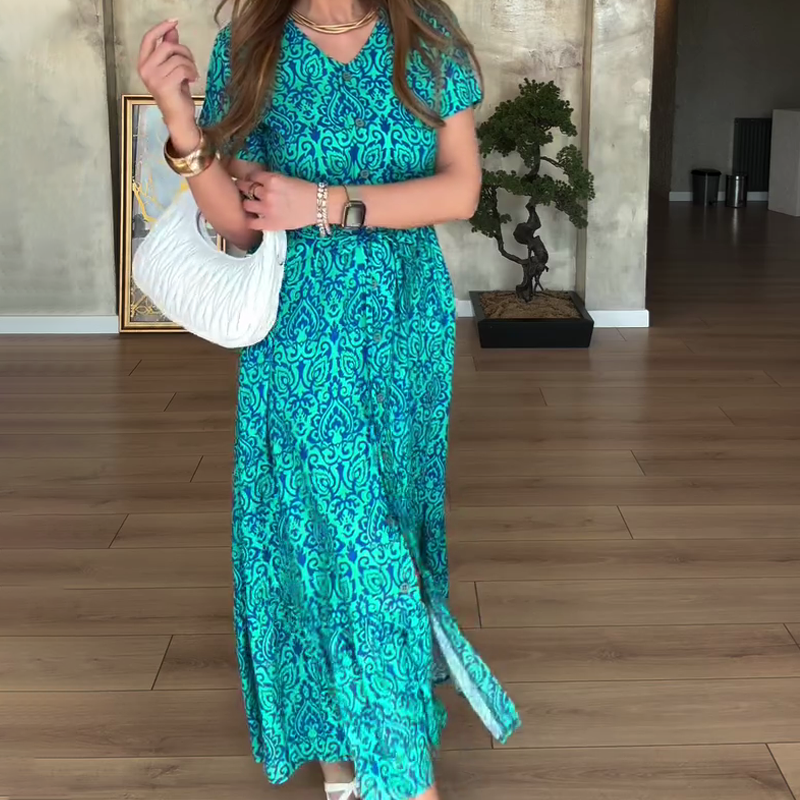 🎁Begrenzte Zeit 50% Rabatt⏳Gemustertes Damenkleid mit V-Ausschnitt