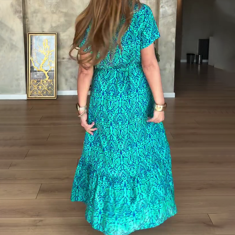 🎁Begrenzte Zeit 50% Rabatt⏳Gemustertes Damenkleid mit V-Ausschnitt