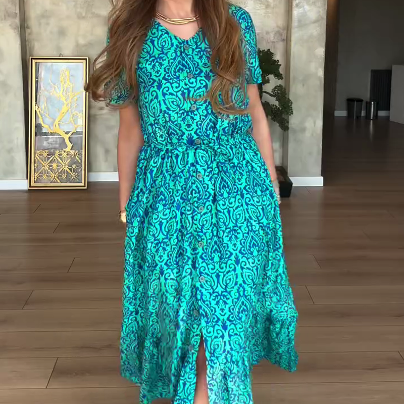 🎁Begrenzte Zeit 50% Rabatt⏳Gemustertes Damenkleid mit V-Ausschnitt