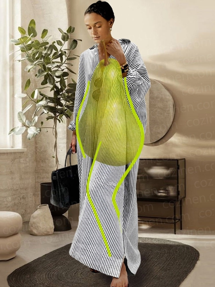 🌸Was soll ich morgen anziehen?💐Gestreifte Strickjacke Loose Large Size Unregelmäßiges Kleid