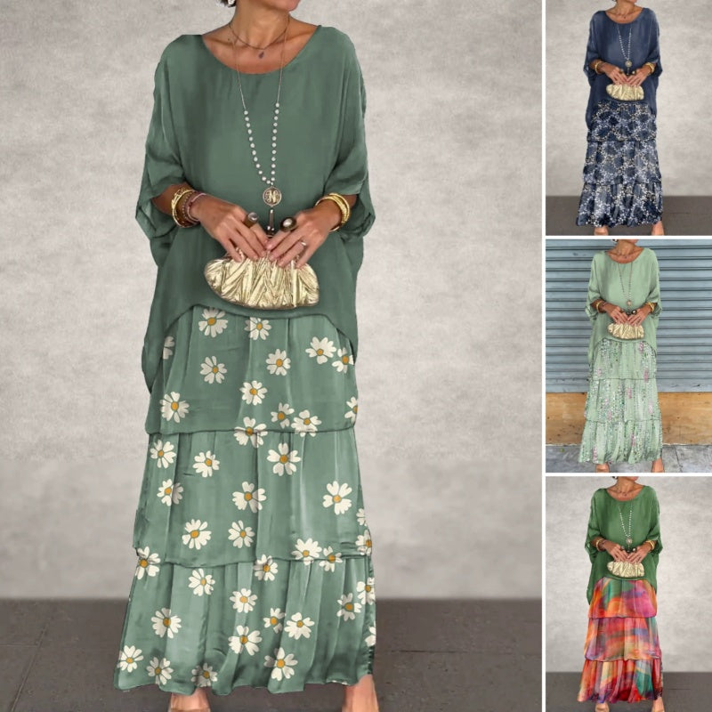 Elegantes Lagenkleid aus Netzstoff mit Rundhalsausschnitt und Blumenmuster